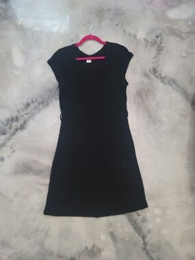 Lia Lee Everyday Black V-Neck Mini Dress with Cap Sleeves